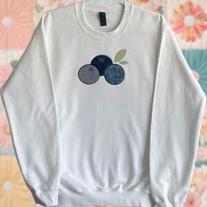 Blueberry Patchwork Small White Embroidered Crewneck Sweatshirt